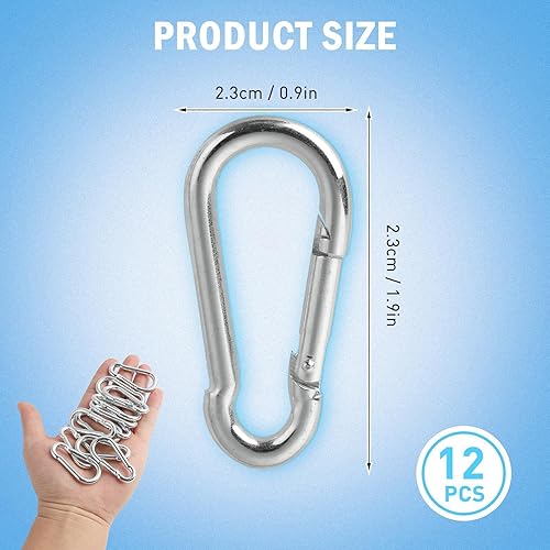 12pcs carabiner moschettone acciaio resistenti galvanizz con chiusura a scatto portachiavi per carichi pesanti,5 x 50 mm per Portachiavi, Campeggio, Escursionismo, Viaggi, Pesca, Zaino-Argento - Honorern