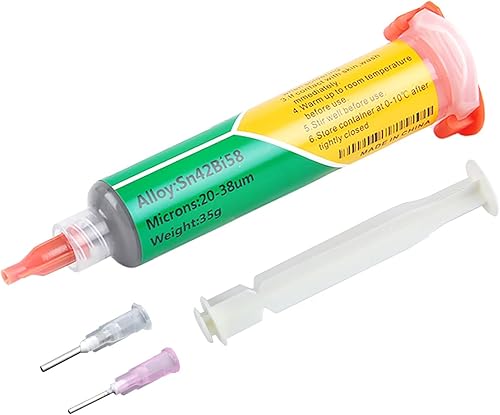 Pasta di Stagnatura a Siringa (35 g), 138 °C Pasta Saldante Stagno, 2 Strumento di erogazione, Senza Piombo Flussi, per PCB SMD BGA PGA - Honorern