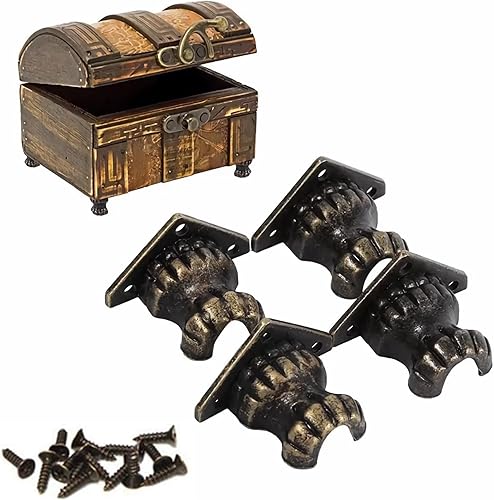 Piedini per Scatola, 4 Pezzi Scatola per Gioielli in Ottone Anticato Scatola in Legno Piedini Decorativi Piedini per Scatola Retrò Protezioni Angolari con Viti - Honorern