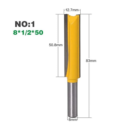 Fresa lunga dritta con gambo da 8 mm, per lavorazione del legno, 8 x 1/2 x 50 punte per fresatura a filo lungo, 1 utensile da taglio per legno - Honorern