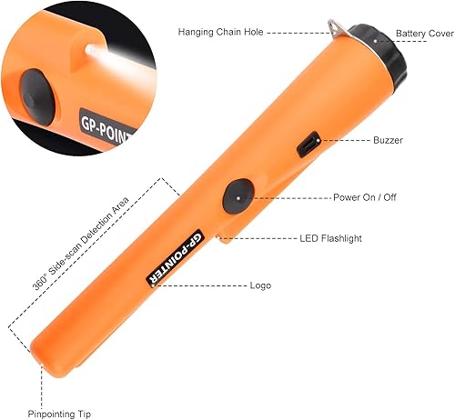 Metal Detector Pinpointer, Ricerca a 360°Treasure Pinpointing Finder Probe con batteria da 9V e LED, Metal Detector impermeabile per la caccia al tesoro, Metal Detector Accessori per Adulti, Bambini - Honorern