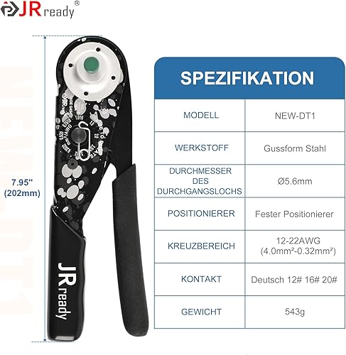 JRready NEW-DT1 Pinza Crimpare Deutsch Per Connettori DTP DT DTM Localizzatore di Contatti Solido Pinza Crimpare Monopezzo Equivalente alla Pinza Crimpare Deutsch HDT-48-00 (12-22AWG) - Honorern