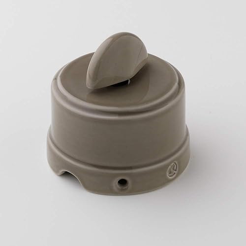 KLARTEXT - Pulsante per Relè a rotazione BELLE ÉPOQUE in stile vintage per installazione con cavo tessile, in pregiata porcellana artigianale, colore tortora lucido - Honorern