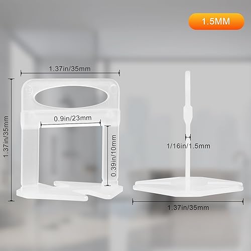 Set di sistemi di livellamento per piastrelle, larghezza delle fughe, strumento di livellamento per piastrelle, semplice ed efficiente per pavimenti e piastrelle (1,5 mm, 1000 linguette) - Honorern