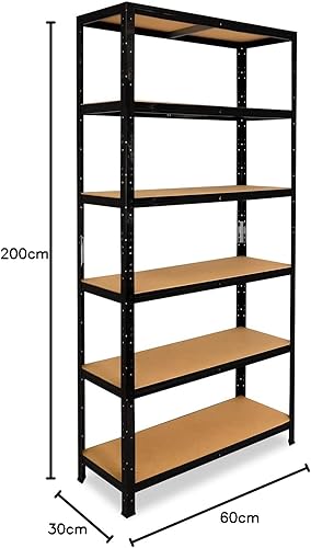 shelfplaza® 200x50x60cm BLACK Scaffale metallo nero per carichi pesanti con 6 ripiani/Scaffale in metallo nero con ciascuno 145kg di capacità di carico/Mensola metallo nero come scaffale garage - Honorern