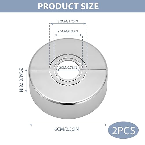 2Pezzi Rosetta Rubinetto Doccia 3Taglie in 1 | Copertura Tubo ABS per Ø21mm/26mm/33mm Tubo Riscaldamento Copertura 60 * 20 Rosette Radiatori Argento Rosette Rubinetto - Honorern