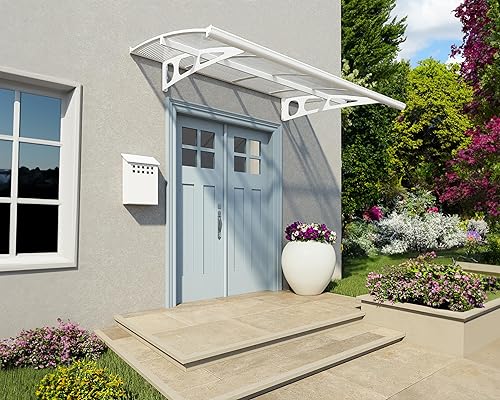 Canopia by Palram 2230 - Tettoia per porta d'ingresso, 223 x 139 cm, colore bianco, protezione solare per porta di casa, con grondaia - Honorern