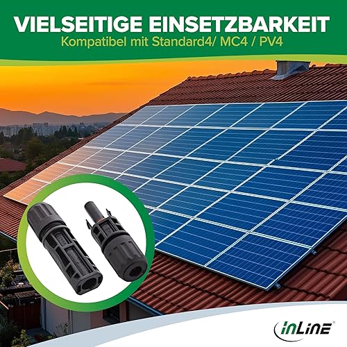 InLine Set di connettori fotovoltaici a energia solare, 1 spina + 1 presa, per cavo da 4 a 6 mm², impermeabile IP68, compatibile con MC4/Standard 4/PV4, fino a 1500 V DC/30 A, 94001 - Honorern