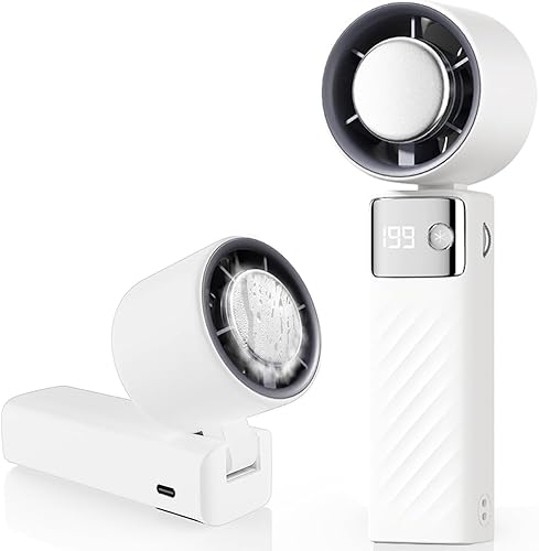 Mini Ventilatore Portatile, Ventilatore a Batteria Ricaricabile 5000mAh, Ventilatore Piccolo Potente Silenzioso Turbo con 199 Velocità per Ufficio, Viaggi, Esterni, Interni e Aperto (Bianco) - Honorern