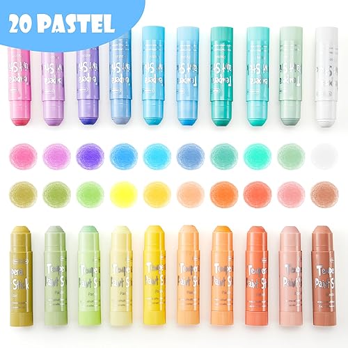 Bastoncini di vernice a tempera, 20 colori pastello, vernice a tempera solida per bambini, asciugatura super rapida, funziona alla grande su carta, legno, vetro, tela in ceramica - Honorern