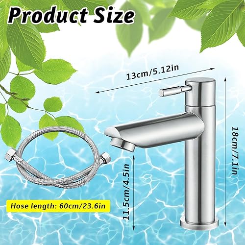 Rubinetto per Acqua Fredda, Rubinetto per Lavabo Alto, Rubinetto Bagno Lavabo, Miscelatore Monocomando per Lavandino, Rubinetto per Lavabo, Con Tubo Da 60cm, Per Bagni e Cucine(Argento) - Honorern