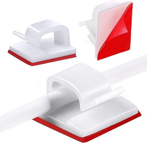 TRKETK 100 Pezzi Clip per Cavi, Clip per Cavi Autoadesive Ganci da Esterno per Luci Supporto per Gestione Cavi Cavi Mini Ganci per Auto Ufficio Casa Natale Decorazioni da Appendere Fata Luce (Bianco) - Honorern