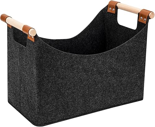 Borsa in Feltro, Borsa per Legna da Ardere Pieghevole Cestino Portaoggetti in Feltro Cesto con Manici per Legna, Giornali, Vestiti, Giocattoli 40 x 22 x 27cm - Honorern