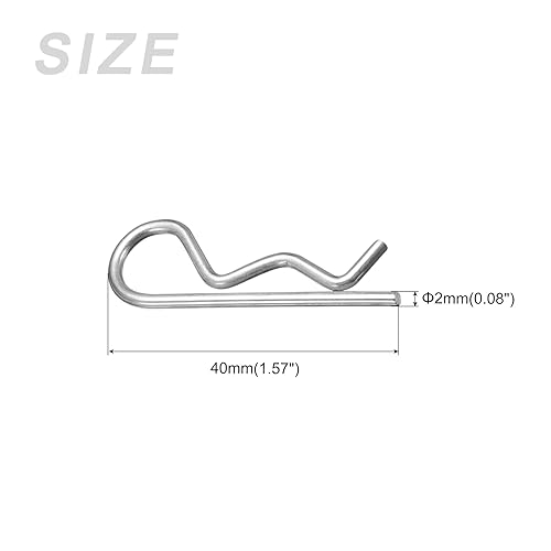 Coppiglia Perni (2mm x 40mm) 50pz, Carbonio Acciaio R Forma Molla Clip Perno per Punto Aggancio Perno Sistemi Serraggio, Argentato - Honorern