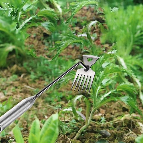 Estrattore di Erbacce Raccoglitore di Erbacce Rimuovi Facilmente Le Erbacce Manico Lungo Argento Strumento di rimozione delle Erbacce Strumento di, 34 cm 6 Denti - Honorern