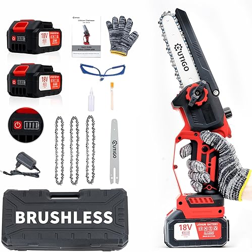 Motosega a batteria, Mini motosega da 6000 mAh, Motosega elettrica da 6'' con 2 batterie, Motosega a 3 catene + 1 barra guida, MINI motosega elettrica a batteria, Motosega - Honorern