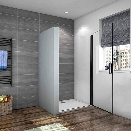 Porta Doccia Battente Per Nicchia Vetro Trasparente 8mm Telai Nero Opaco Doccia a Filo Pavimento 100x200 cm - Honorern