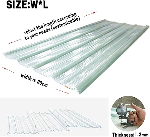 Lamiere Ondulate in FRP，Pannelli da Tetto Trasparente,Lamiere Ondulate in FRP,Antipioggia Pensilina Tettoia da 1.2mm，Copertura Tettoia Isolante,Pannelli da Tetto(Color:12pcs,Size:0.9*1.4m/35*55in) - Honorern
