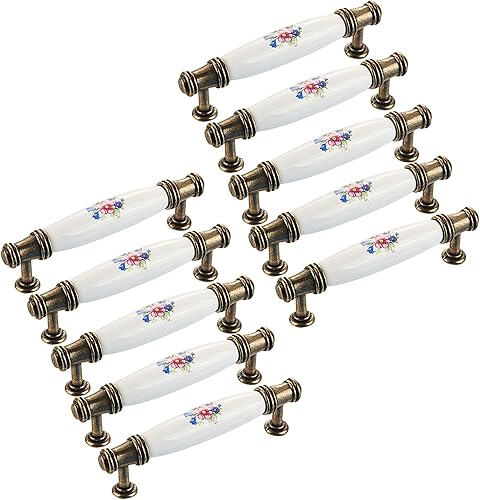 10 maniglie vintage per armadi, in ceramica, stile retrò, distanza tra i fori 96 mm - Honorern