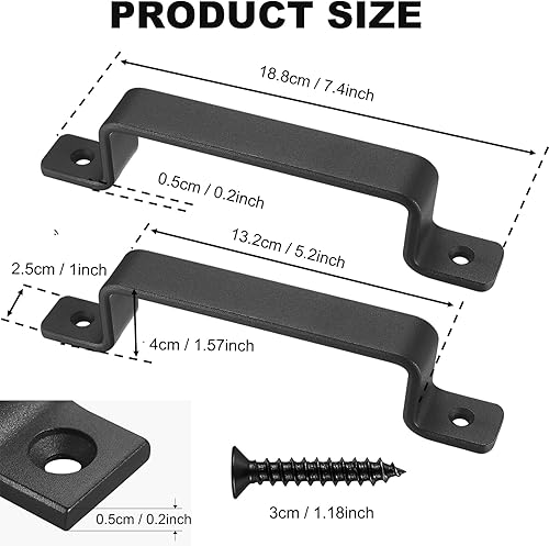 2 Pezzi Maniglia Porta Scorrevole Nero Maniglie per Porte in Ghisa Robuste dal Design Vintage Maniglie per Mobili con Viti e Cacciavite per Porte di Capannoni Garage Armadi Credenza - Honorern