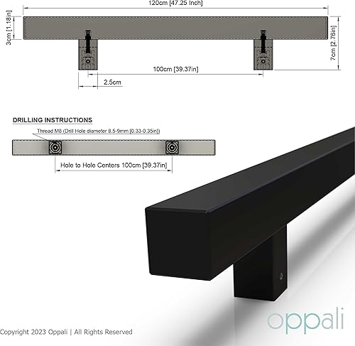 Nero Acciaio Inossidabile Materiale di alta qualità Quadrato Rettangolo Maniglia per Porta Entrata Art.520 | Quadrato T-Bar | 120cm Lunghezza totale - Honorern