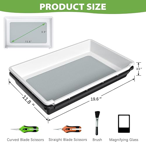Trim Tray - Set Completo con Setaccio Polline 150 Micron, 2 Forbici & Spazzola | Per Erbe, Tè e Spezie | Base Antiscivolo - Honorern