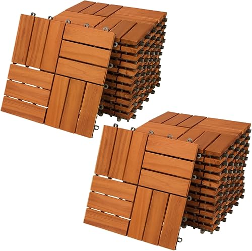 Casaria Piastrelle Legno Acacia 22pz Certificato FSC® Mattonelle 2m² ad Incastro 30x30cm Esterno Mosaico - Honorern
