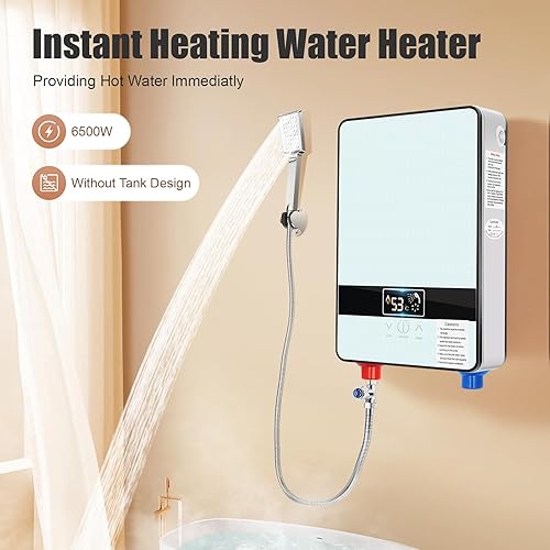 6500W Scaldabagno elettrico con display della temperatura LED e soffione doccia intelligente di contatto scaldabagno istantaneo 220V - Honorern