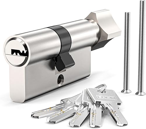 Cilindro a manopola 30/30, serratura a cilindro europeo, cilindro di chiusura con pomello, serratura di sicurezza per porta d'ingresso, serratura a cilindro 60 mm con 5 chiavi in ottone - Honorern