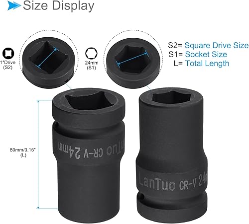Bussola Impatto 6 Punti, Presa 24 Mm Attacco 1', Presa Metrica Standard Design Angolo Raggiato Cr-Mo - (Applicazioni:Riparazioni Automobilistiche, Manifattura) - Honorern