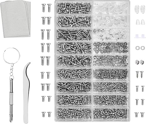 1000 Pezzi Kit di Riparazione Occhiali, Micro Kit di Riparazione Viti, Assortimento Tool Kit con Cacciavite, Strumento di Riparazione Degli Occhiali Kit per Orologi Cellulare Gioielli Elettronico - Honorern