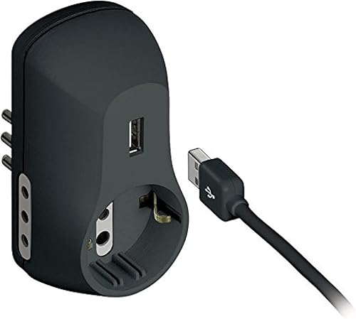 BTicino S3613GU Multipresa Adattatore B3 con Presa USB, 1.5A, Nero - Honorern