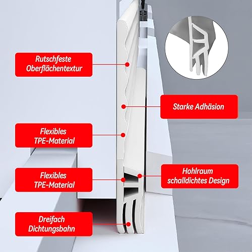 Yeelan Nastro sigillante autoadesivo, 4 m, paraspifferi per porte e finestre, autoadesivo, con tripla guarnizione, per porta, vento e antigelo, colore: bianco - Honorern