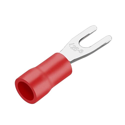 Connettori a forcella per collegare fili isolati, per crimpaggio terminali SV1.25-3, dimensione bullone #4, per cavi di 0,5-1,5 mm² (22-16 AWG), colore rosso, 100 pezzi - Honorern