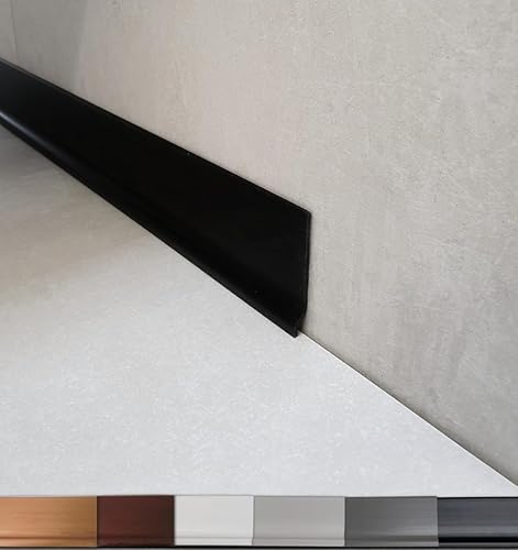 MadeInNature®, battiscopa flessibile in PVC di alta qualità, bianco, grigio chiaro, grigio scuro, nero, altezza 70 mm, lunghezza a scelta (14 ml, nero) - Honorern