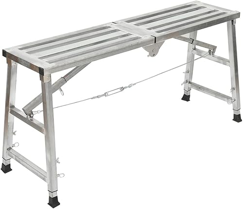 Piattaforma di lavoro in alluminio, fino a 200 kg, regolabile in altezza, 60 – 90 cm, pieghevole e portatile, per la casa e l'officina - Honorern