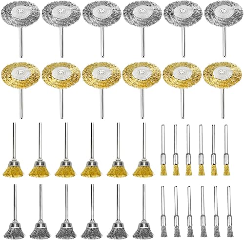 36 Pz Kit Spazzola Metallica, Mini Disco Tazza Pennello, Acciaio Lucidatura Pulito Rotazione Strumento Accessori per Smerigliatricie Angolari, Trapani, Abrasive, Utensile Rotante Dremel - Honorern