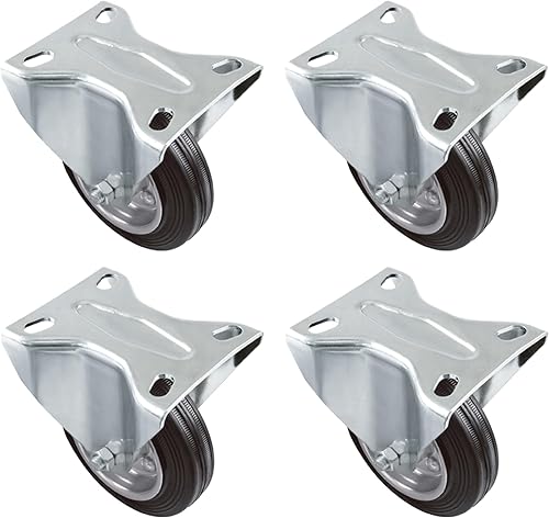 Amig - Set 4 Ruote Fisse | Ø 100 mm | Ruote per Spostare Mobili o Elettrodomestici | Peso Massimo 100 Kg | Per Spostare Mobili Pesanti | Cuscinetti a Rulli | Nucleo Metallico | Gomma Nera - Honorern