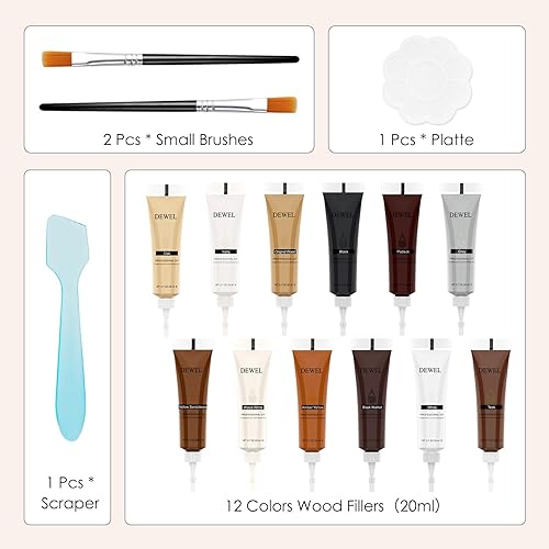 DEWEL Kit Riparazione Mobili, 12 Colori Kit di Riparazione per Legno, Stucco per Legno, Colori per Legno per Riparare Graffi, Crepe, Scolorimento Superfici - Honorern