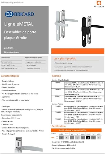 788923. Set di maniglie su piastra Emetal. Cavalletto e cavalletto per porta d'ingresso (per cilindro europeo). Laccato Nero. - Honorern