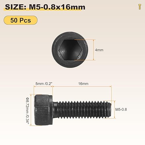 Viti a Testa Cilindrica Brugola Esagono (M4-0.7x10mm) 50pz, Acciaio al Carbonio Esagono Incassato Completo Filettatura - Grado Macchina 12.9 Viti Cilindriche UNC, Nero - Honorern