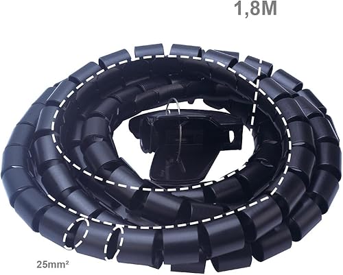 Spirale Avvolgi Cavo Flessibile, Guaina Raccogli Cavi Spiralato, Organizza Gestione dei Cavi, Clip Fermaglio Guidafilo Incluso, Lunga 180cm (D25mm, Nero) - Honorern