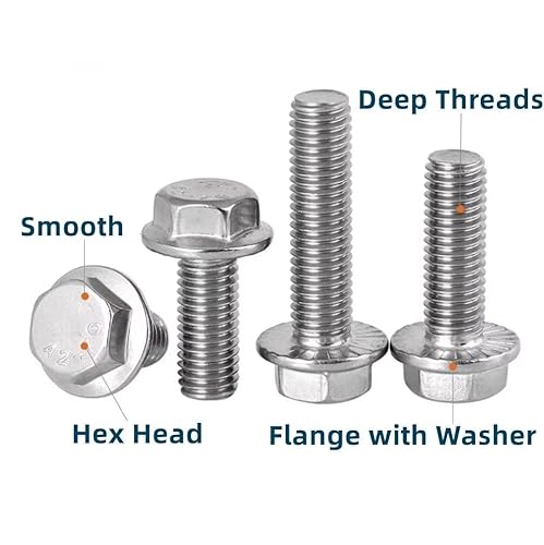 Bulloni Flangiati Esagonali Viti a Testa Esagonale con Flangia in Acciaio Inox Viti a Macchina M6x20mm (10 pz) - Honorern