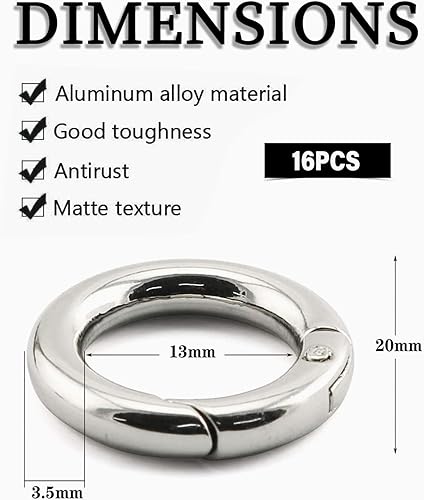 KGDUYC 16 Pezzi O Ring Metallo Portachiavi Clip Anello Diviso Mini Circle Clip Molla Snap Clip Ganci Rotonda Moschettone a Molla Gancio per Portafogli Hardware Battenti Porta - argento - Honorern