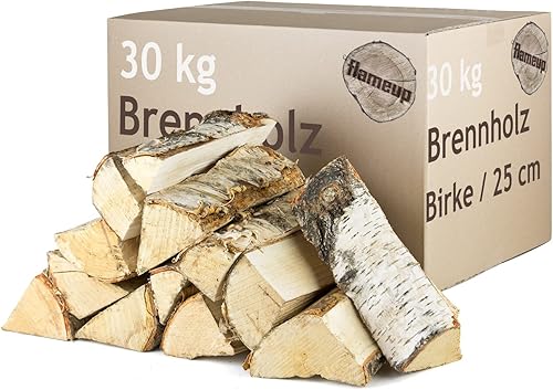 Legna da ardere 30 kg Per stufe e camini Caminetto Braciere Griglia Legna da ardere di betulla Legna di betulla Legna da ardere 25 cm Flameup - Honorern