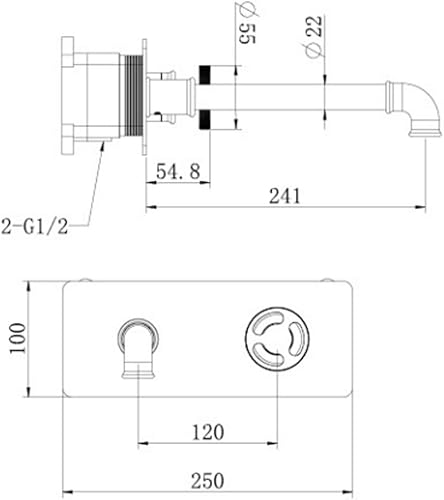 Rubinetto Miscelatore Lavabo, Bagno Rubinetto Montato a Parete, Retro Ottone Stile Industriale Steampunk Aspetto Creativo volantino Doppie Rubinetti Caldi e Freddi,B - Honorern