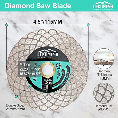 Disco Diamantato 115x22,23mm Gres Porcellanato - LEKOMESH Doppelseitig Dischi Diamantati Taglio Macinazione per Porcellana Ceramica Piastrella Marmo Granito Pietra Artificiale,Ventilatore - Honorern