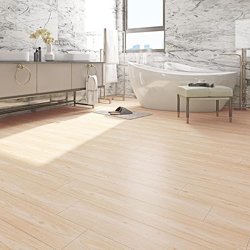 FunStick 90CM×15CM 15 Piastrelle Adesive Pavimento PVC Effetto Legno Bagno Impermeabile Linoleum Adesivo per Pavimento Cucina Camera Pavimento PVC Adesivo Effetto Legno Beige Piastrelle in Vinile - Honorern