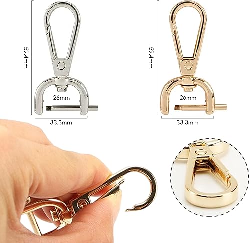 Moschettone a scatto con giunto girevole, 8 pezzi, moschettone in metallo, moschettone a D, anelli girevoli, per borse, vestiti, cordini (oro, argento) - Honorern