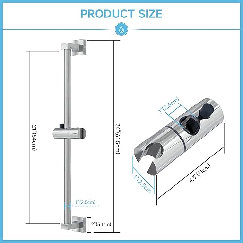 Asta Doccia, Asta Saliscendi Doccia Acciaio Inox con Supporto Soffione Doccia Regolabile Fisso in Altezza e Angolazione, Muro Regolabile Colonna Doccia Barra Scorrimento Doccia 61cm, Cromo - Honorern
